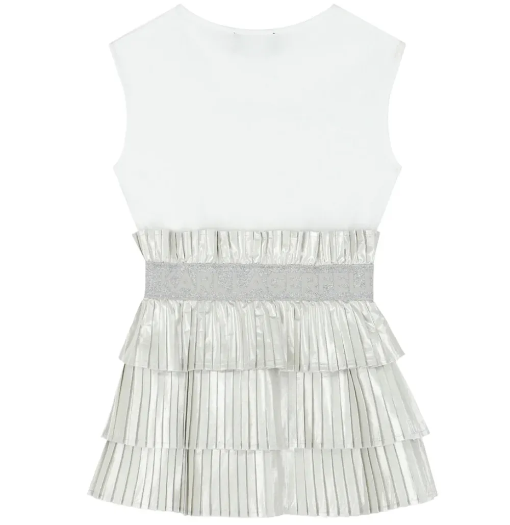 Karl Lagerfeld Girl's Sleeveless Dress W/ Logo Grey/White Z12240-M31