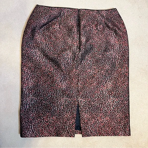 Lafayette 148 Metallic Animal Print Skirt Red Grey Silver Black Size 8 EUC