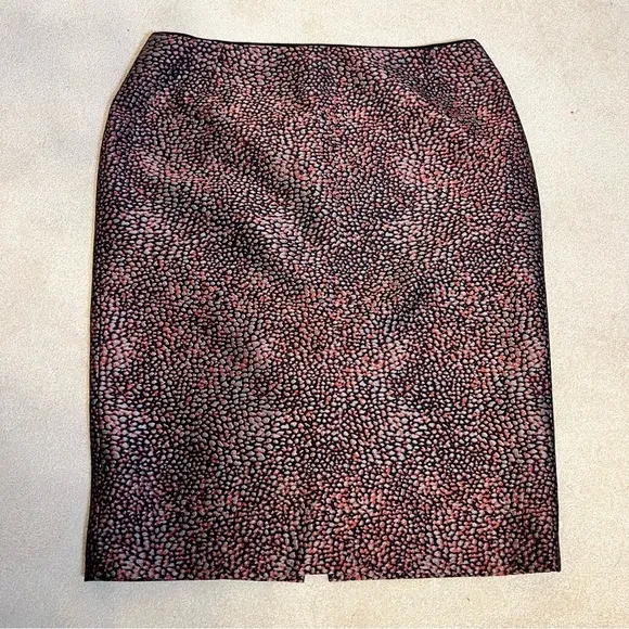 Lafayette 148 Metallic Animal Print Skirt Red Grey Silver Black Size 8 EUC