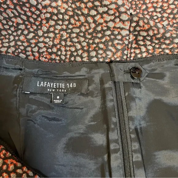 Lafayette 148 Metallic Animal Print Skirt Red Grey Silver Black Size 8 EUC