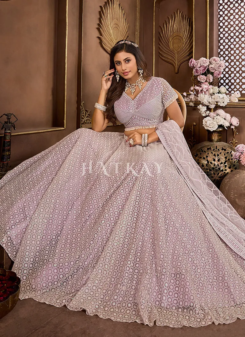 Lavender Embroidered Wedding Lehenga Choli