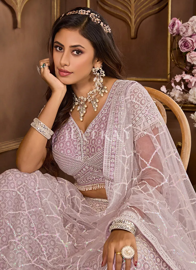 Lavender Embroidered Wedding Lehenga Choli