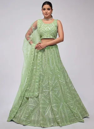 Light Green Sequence Embroidery Lehenga Choli For Indian Wedding