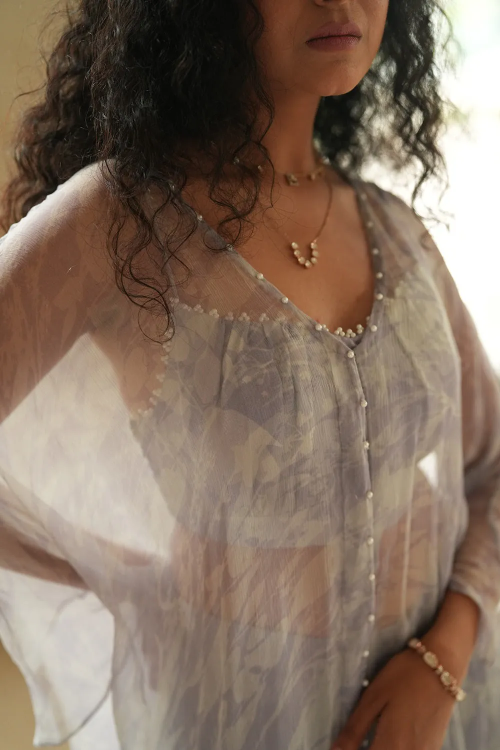 Lilac Pure Chiffon Kaftan Set