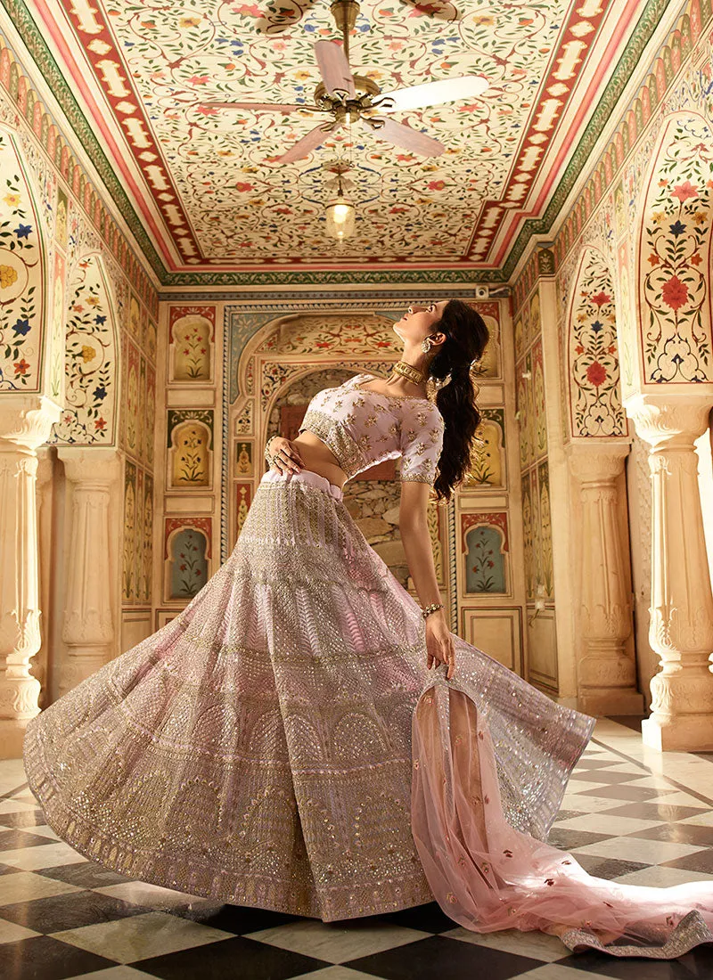 Lilac Purple Organza Multi Embroidered Lehenga Choli