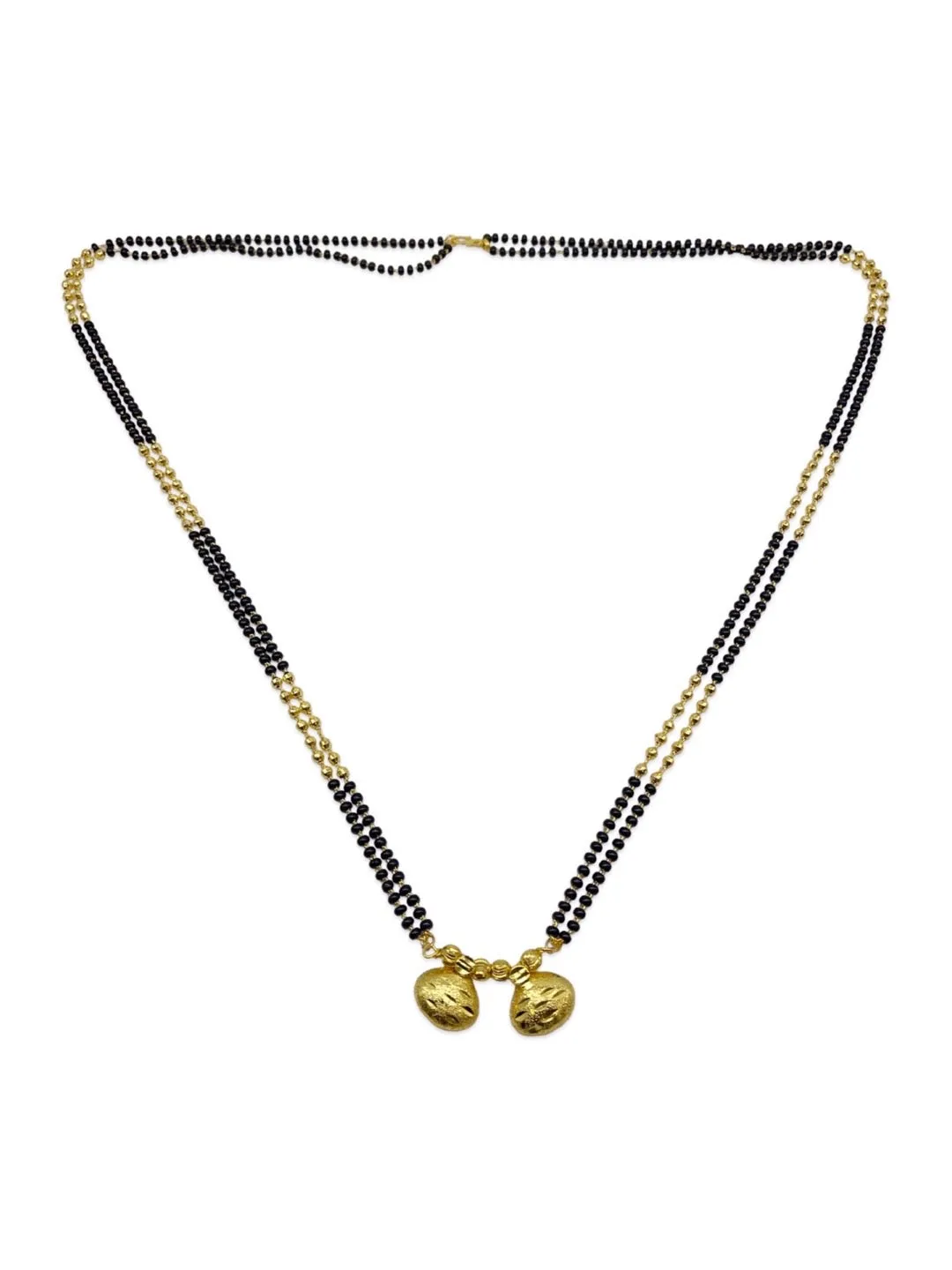 Long Mangalsutra Vati Pendant 2 Line Gold Black Beads Chain