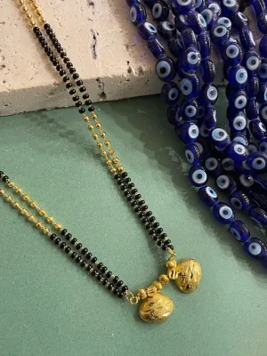 Long Mangalsutra Vati Pendant 2 Line Gold Black Beads Chain