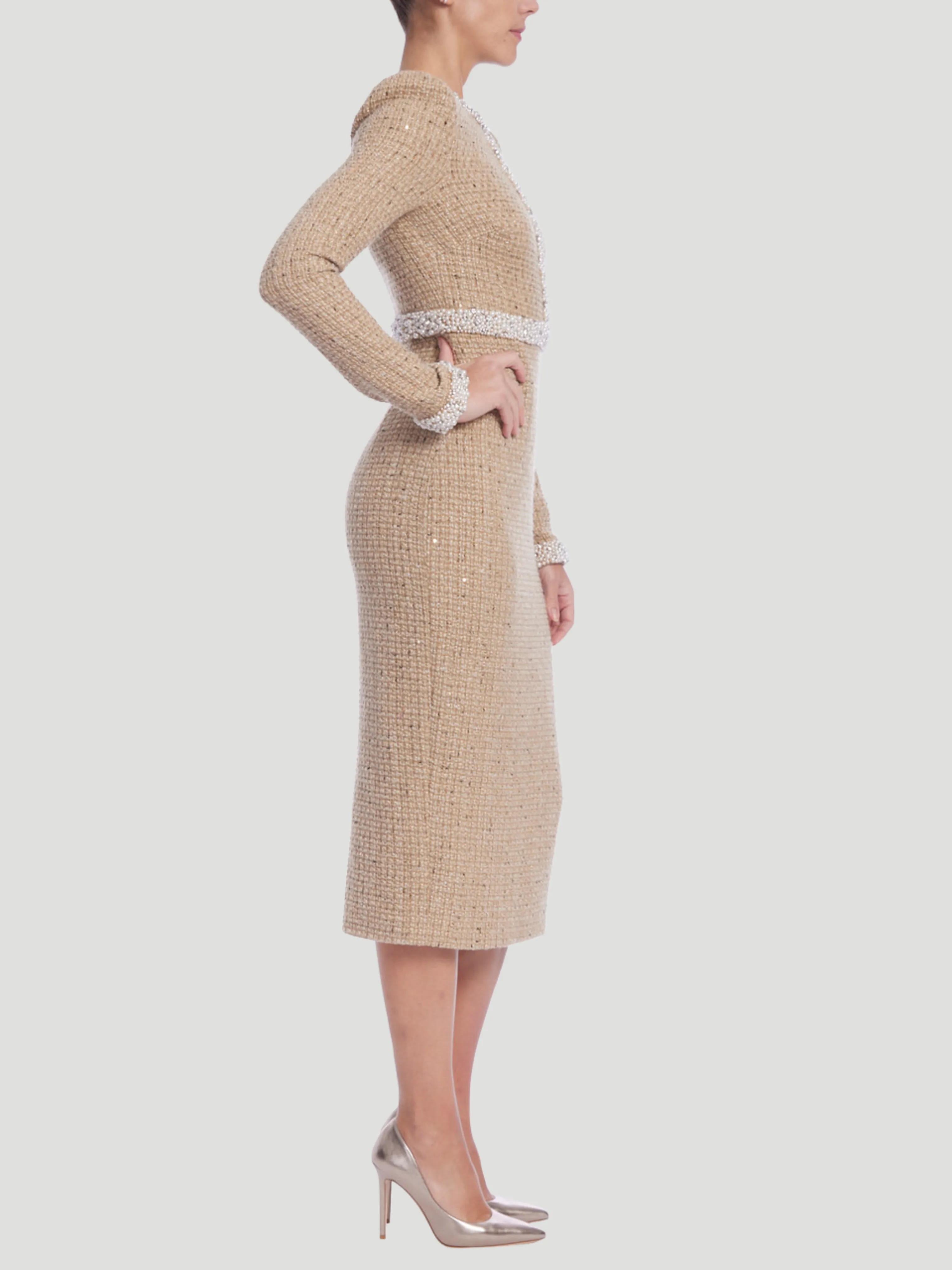Long Sleeve High Neck Tweed Dress