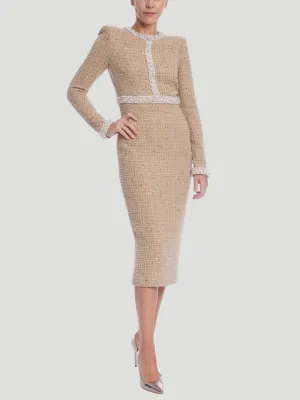Long Sleeve High Neck Tweed Dress