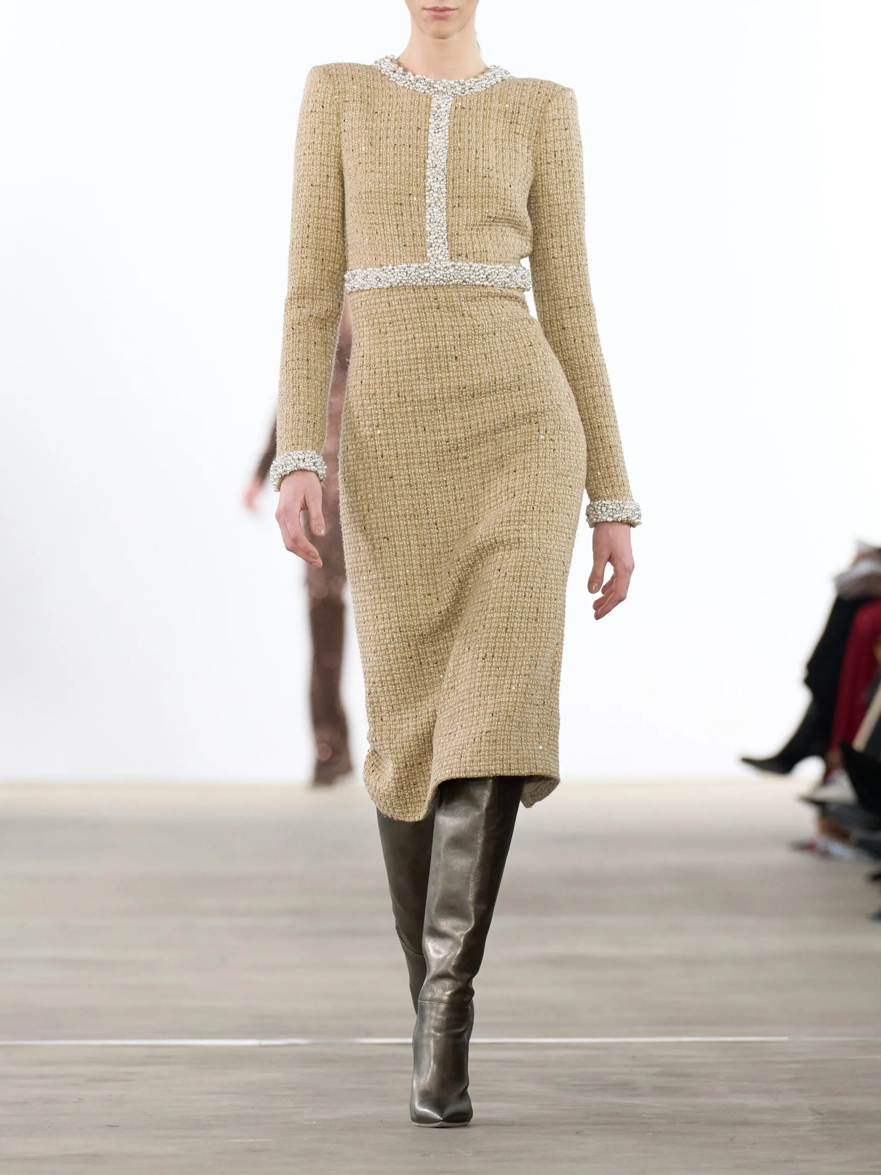Long Sleeve High Neck Tweed Dress