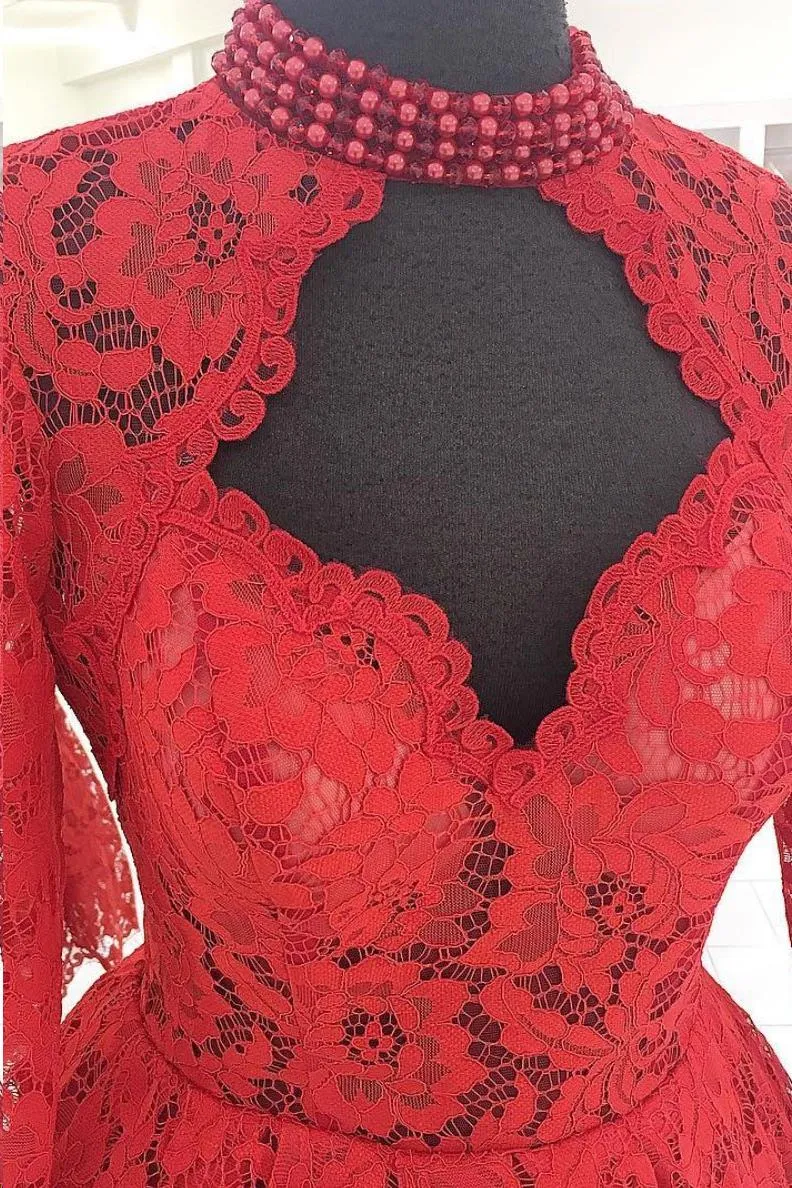 Long Sleeve Homecoming Dresses Open Back Lace Applique Short Prom Dress Party Dress OHM122