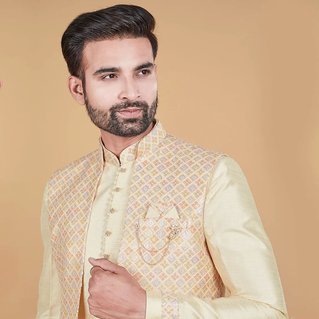 Luminous Lemon  Yellow Indo-Western Ensemble with Designer Jacket