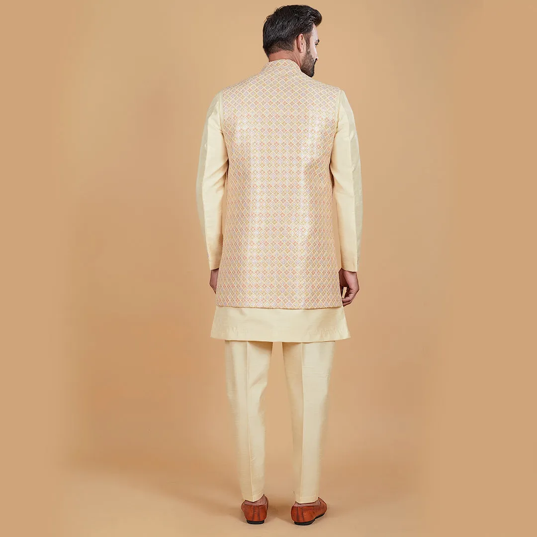 Luminous Lemon  Yellow Indo-Western Ensemble with Designer Jacket