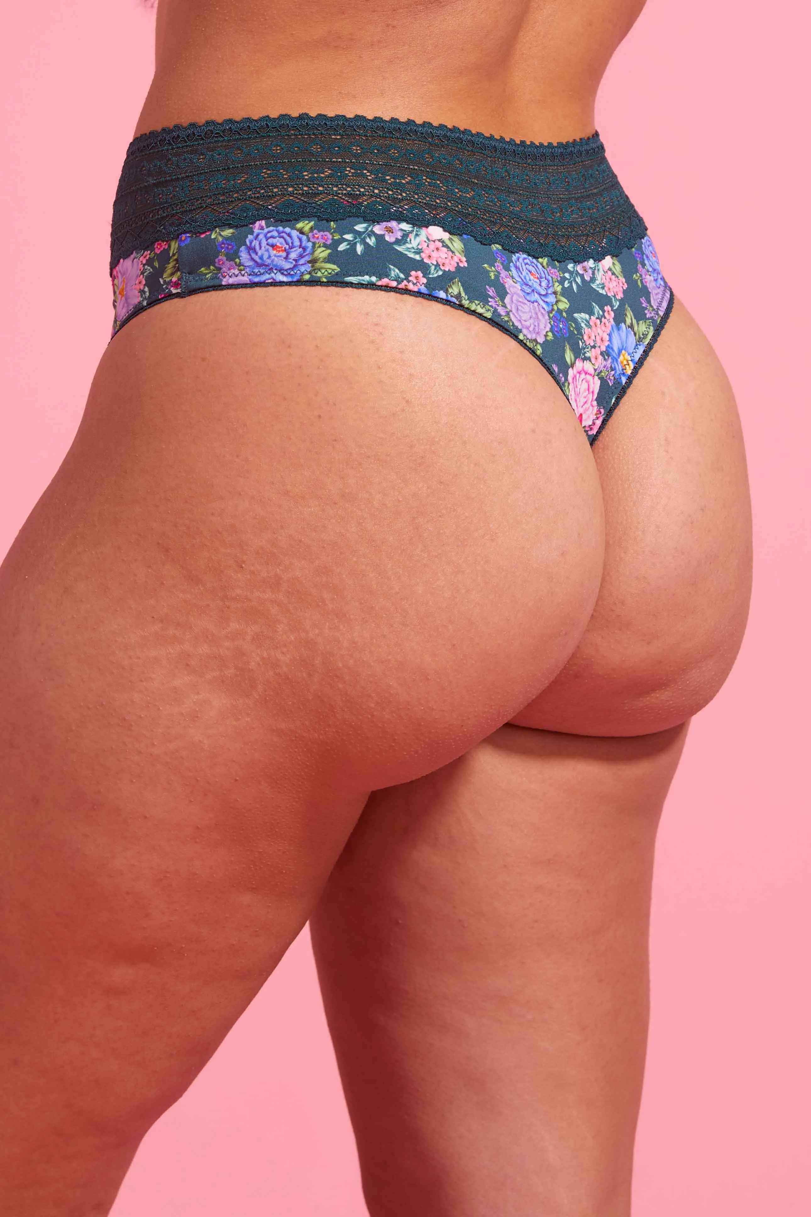 Luxe Microfibre High Waist G-string Emerald Floral