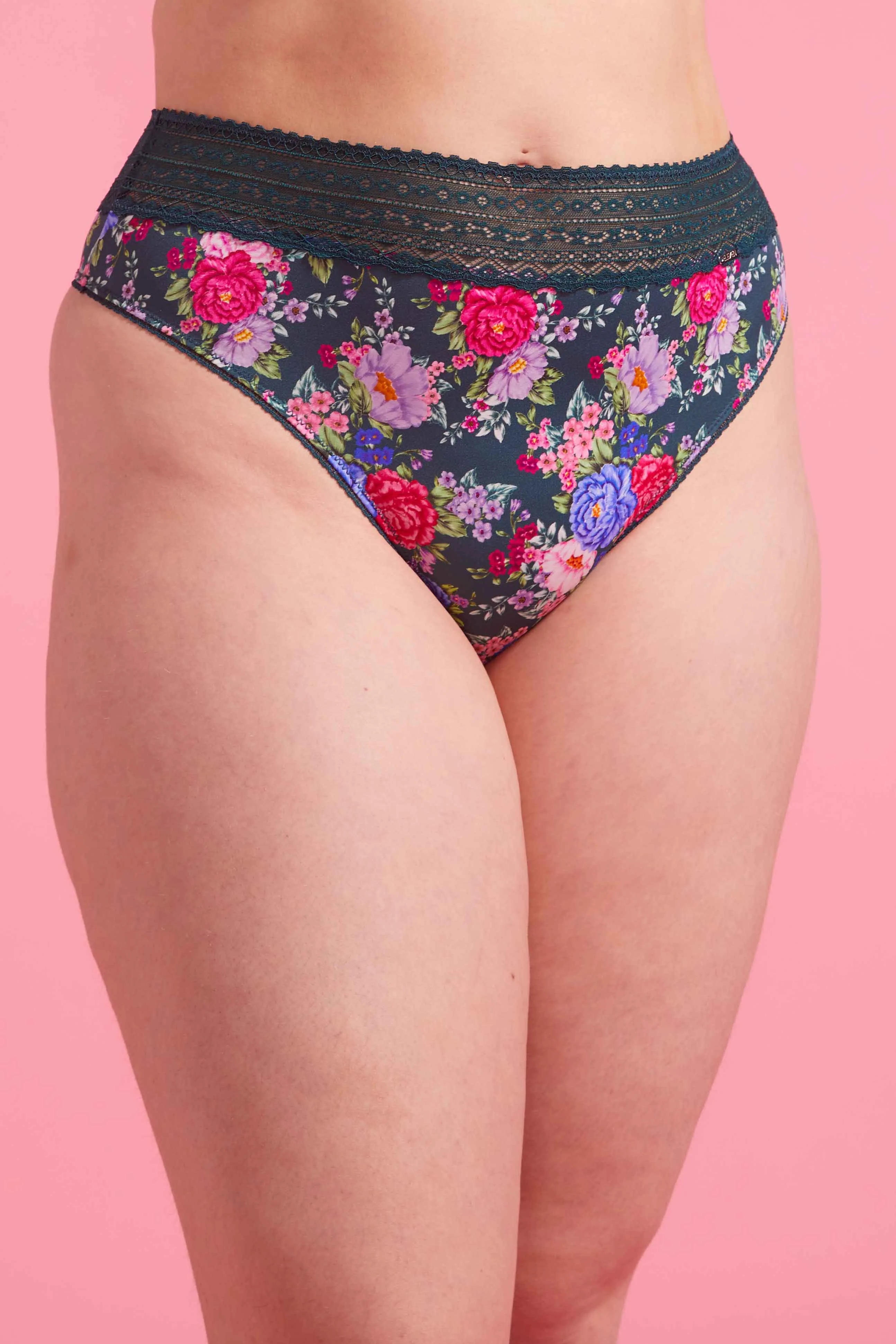 Luxe Microfibre High Waist G-string Emerald Floral