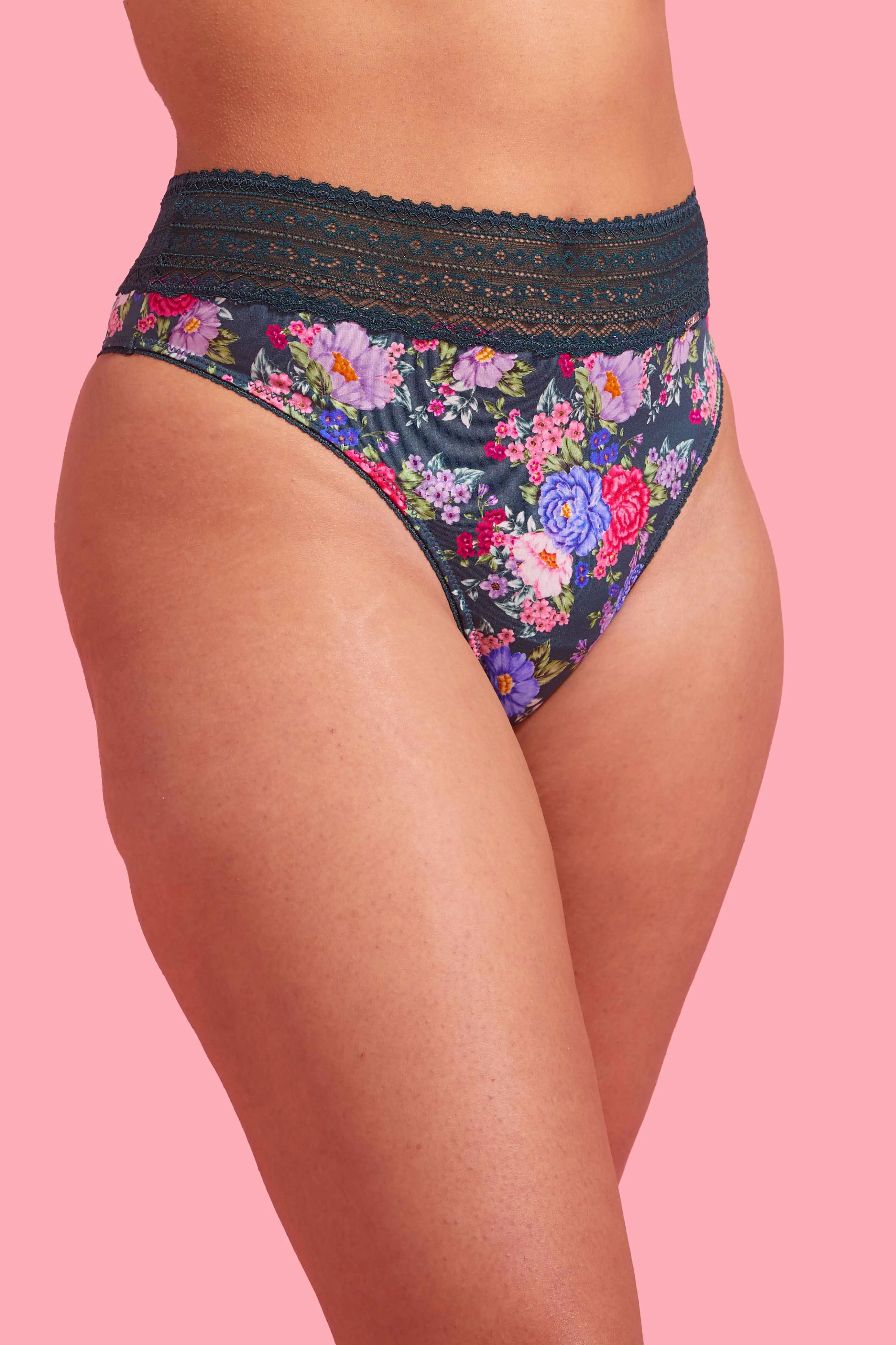 Luxe Microfibre High Waist G-string Emerald Floral