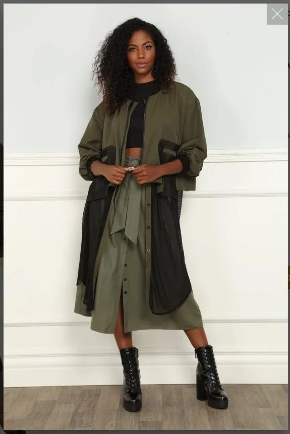 Luxe Moda LM-153 Multi media Olive/Black Jacket mixed with Mesh fabric