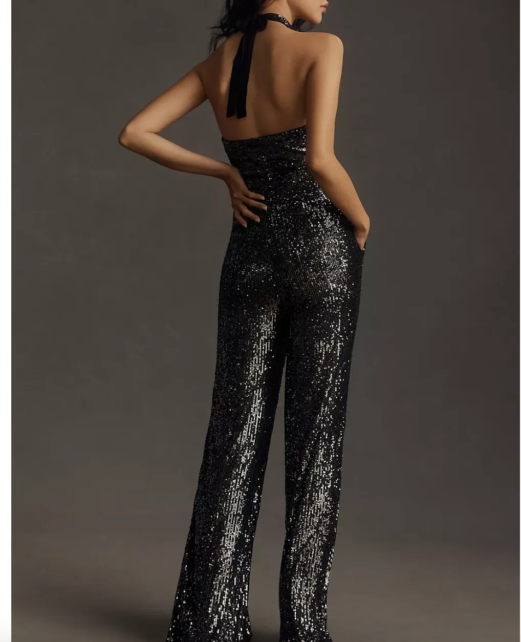 Maeve Black Sequin Halter Jumpsuit UK 14