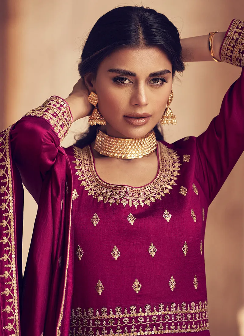 Magenta Pink Embroidered Designer Anarkali Suit