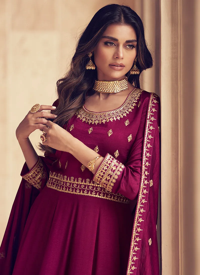 Magenta Pink Embroidered Designer Anarkali Suit