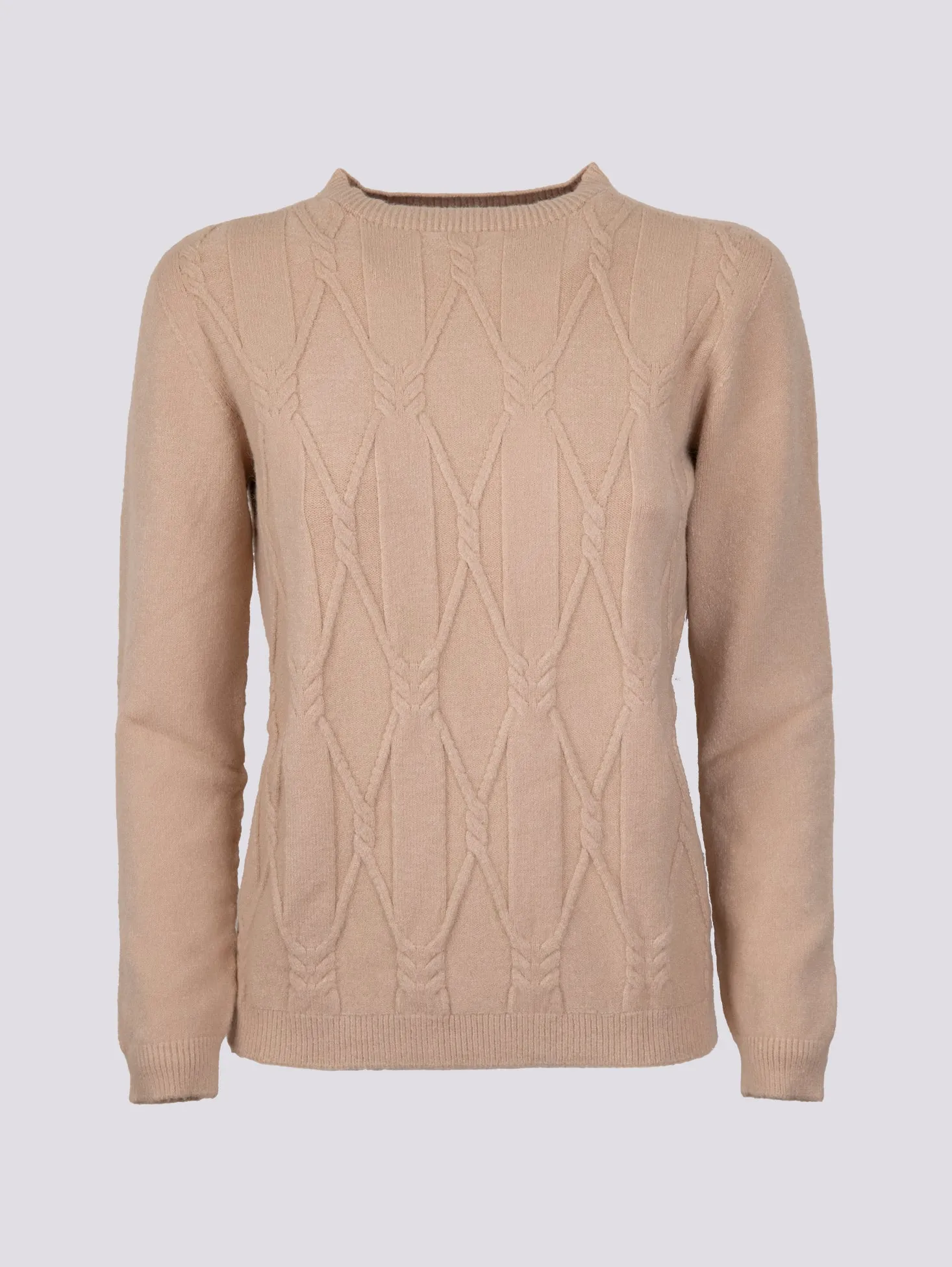MAGLIA GIROCOLLO CON MAXI INTRECCIO FRONTALE BEIGE