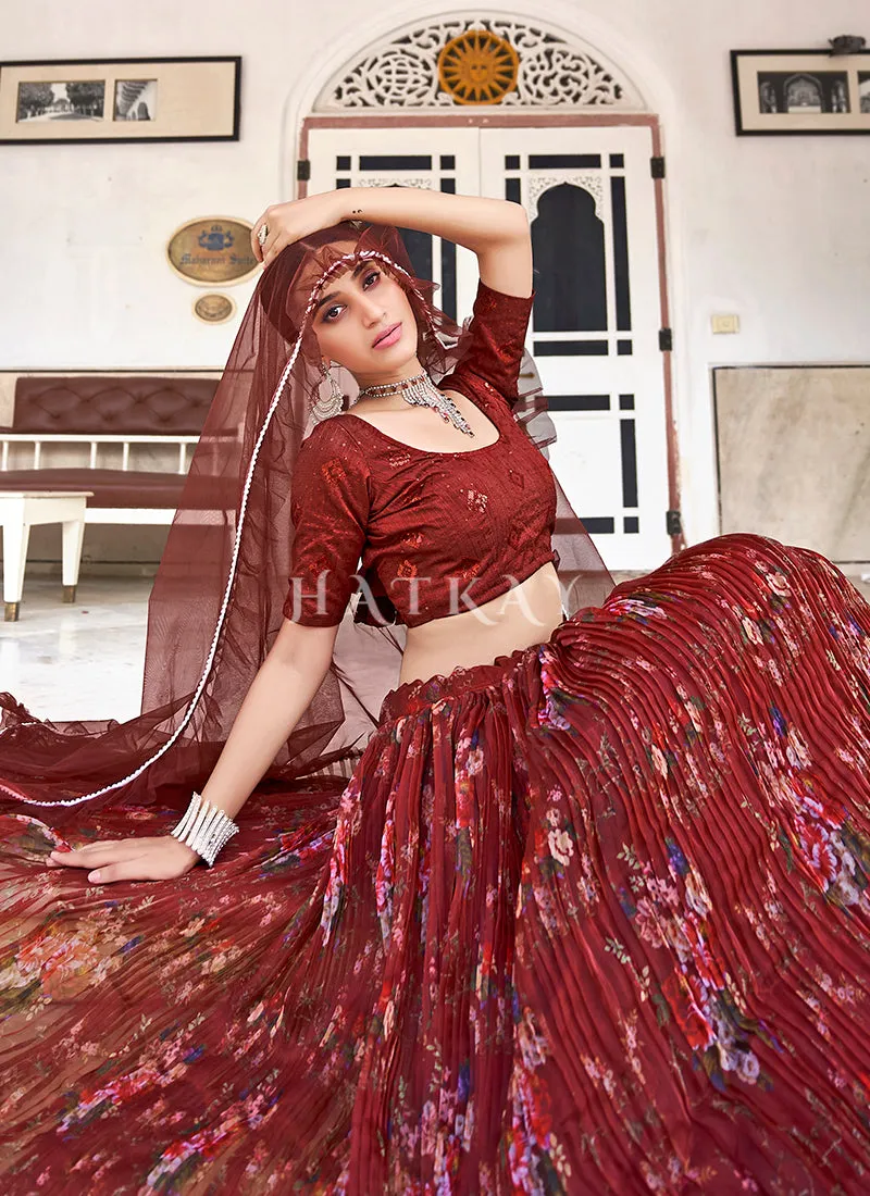 Maroon Embroidered Festive Lehenga Choli