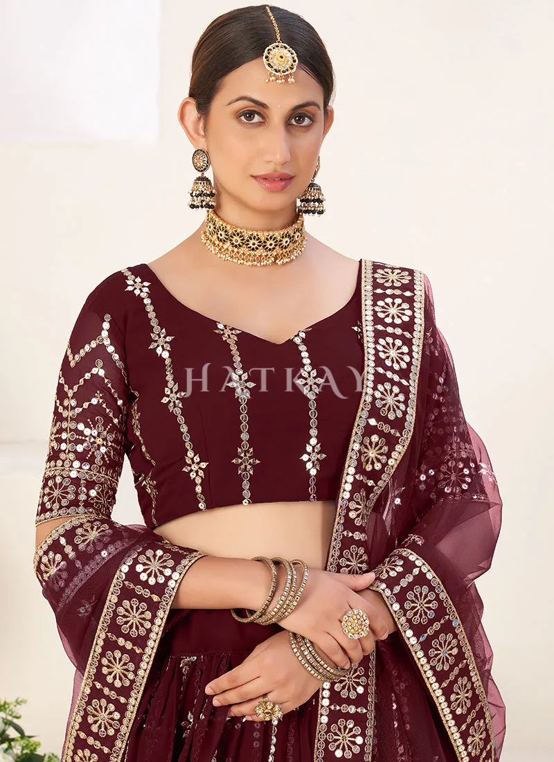 Maroon Sequence Embroidery Georgette Lehenga Choli