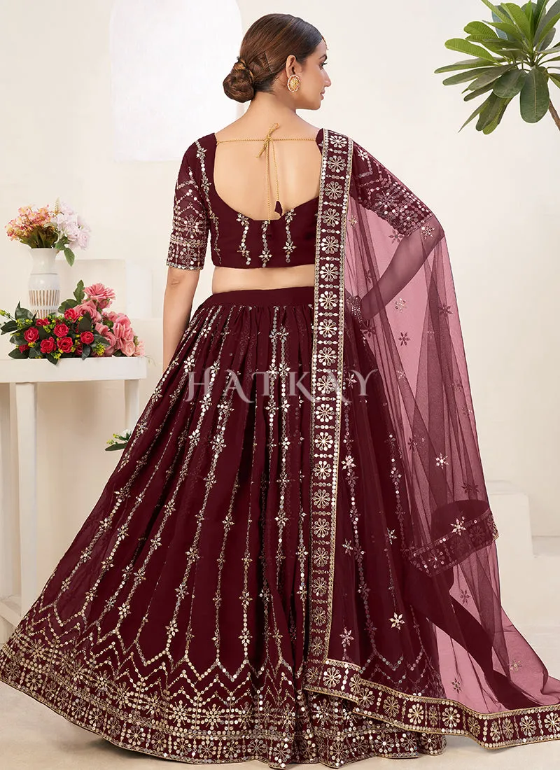 Maroon Sequence Embroidery Georgette Lehenga Choli