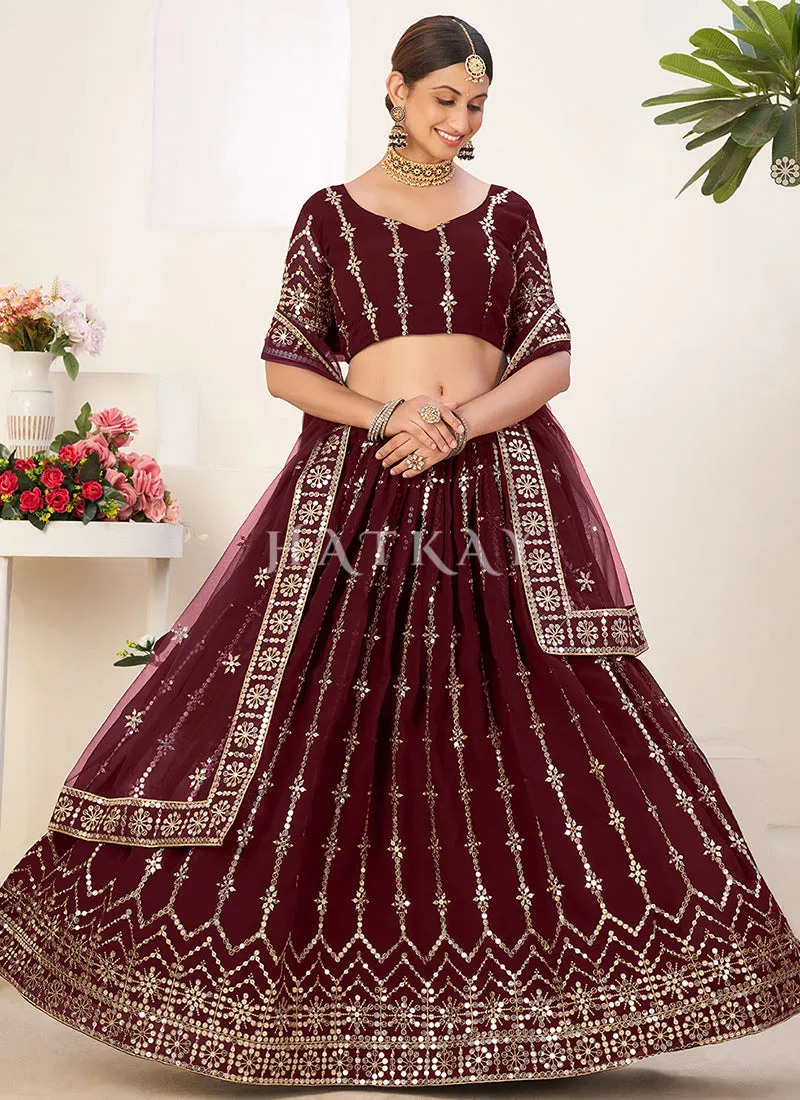 Maroon Sequence Embroidery Georgette Lehenga Choli