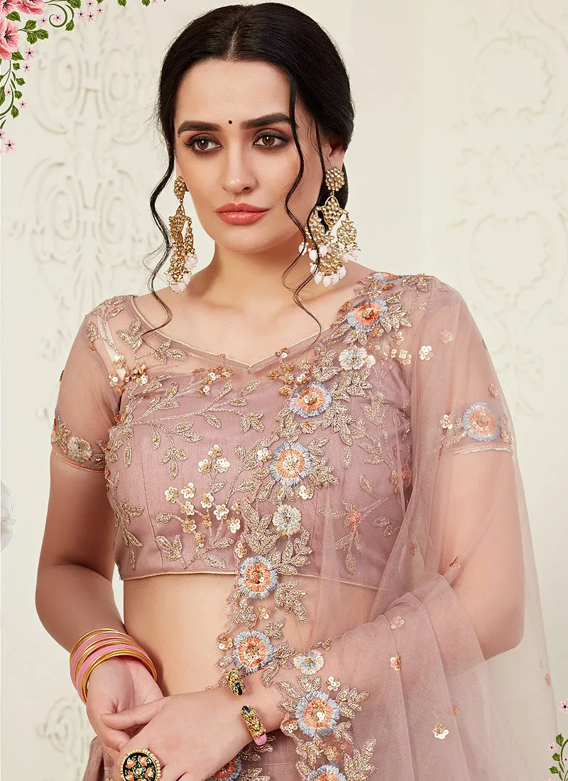 Mauve Floral Embroidered Designer Lehenga Choli