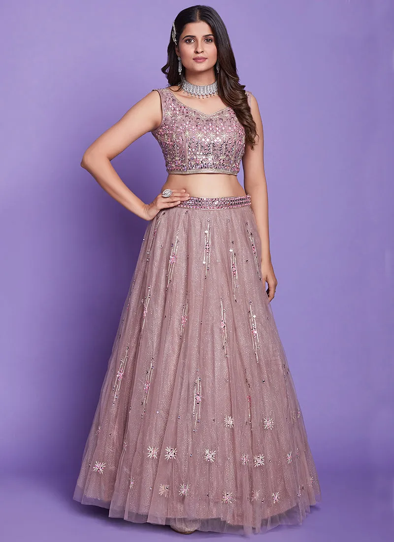 Mauve Purple Mirror Work Embroidery Wedding Lehenga Choli