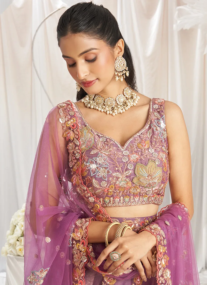 Mauve Purple Multi Embroidery Designer Lehenga Choli