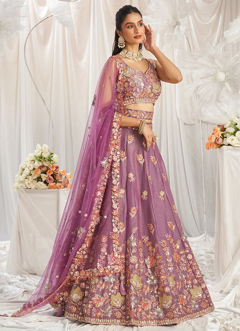 Mauve Purple Multi Embroidery Designer Lehenga Choli