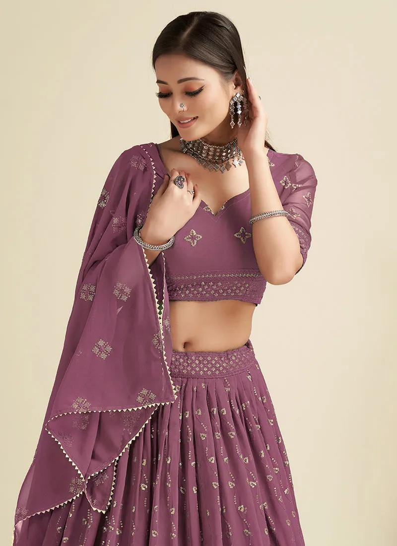 Mauve Sequence Embroidery Traditional Lehenga Choli