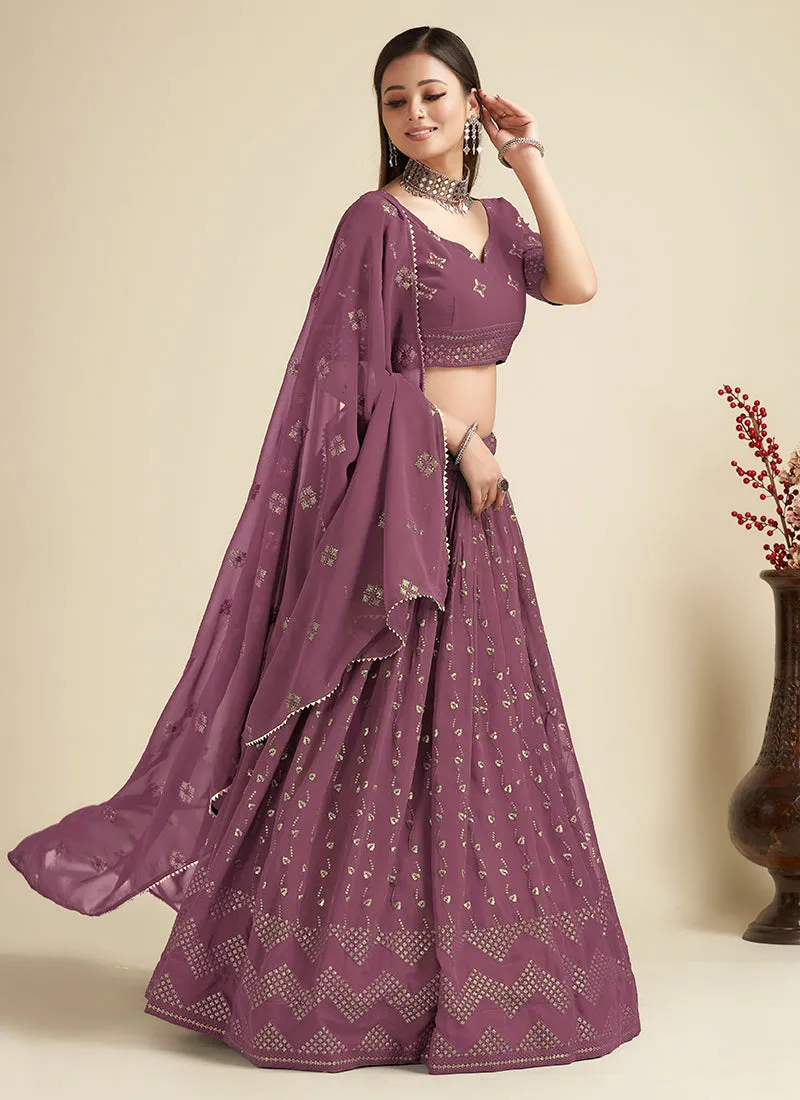 Mauve Sequence Embroidery Traditional Lehenga Choli