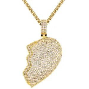 Mens Broken Right Half Heart Charm Silver Bling Pendant