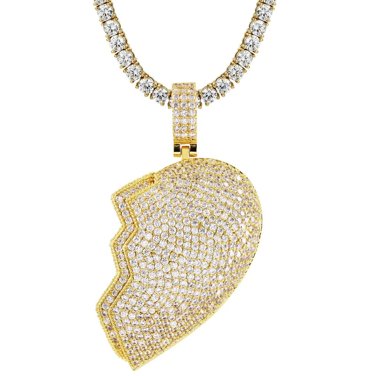 Mens Broken Right Half Heart Charm Silver Bling Pendant