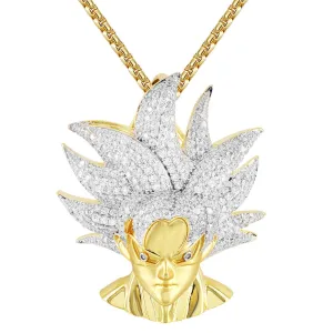 Mens Prince Goku Vegeta Bling .925 Silver Character Pendant