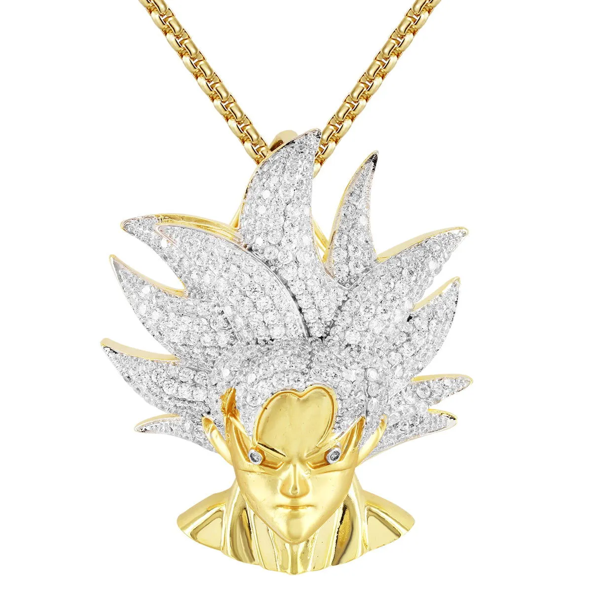 Mens Prince Goku Vegeta Bling .925 Silver Character Pendant