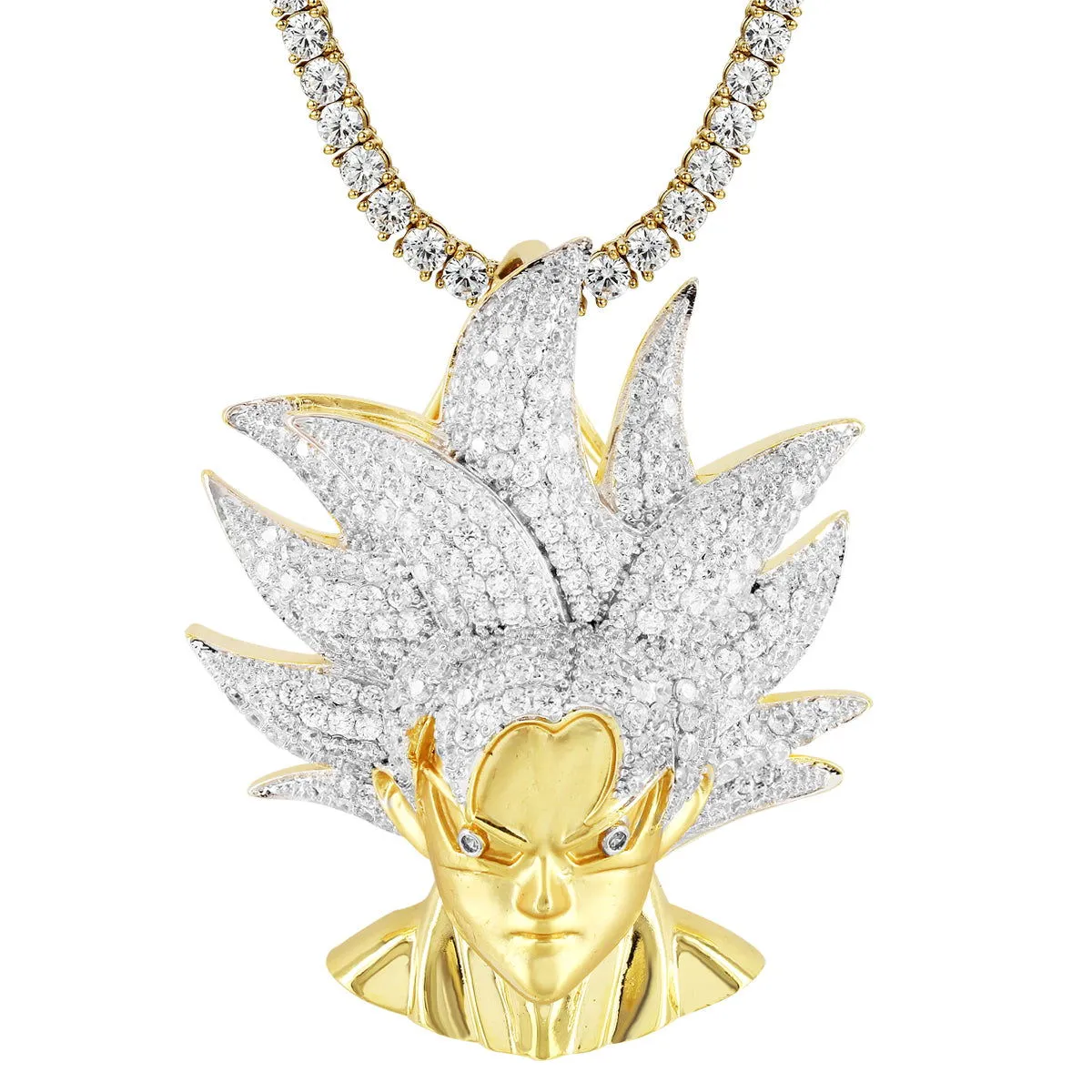 Mens Prince Goku Vegeta Bling .925 Silver Character Pendant