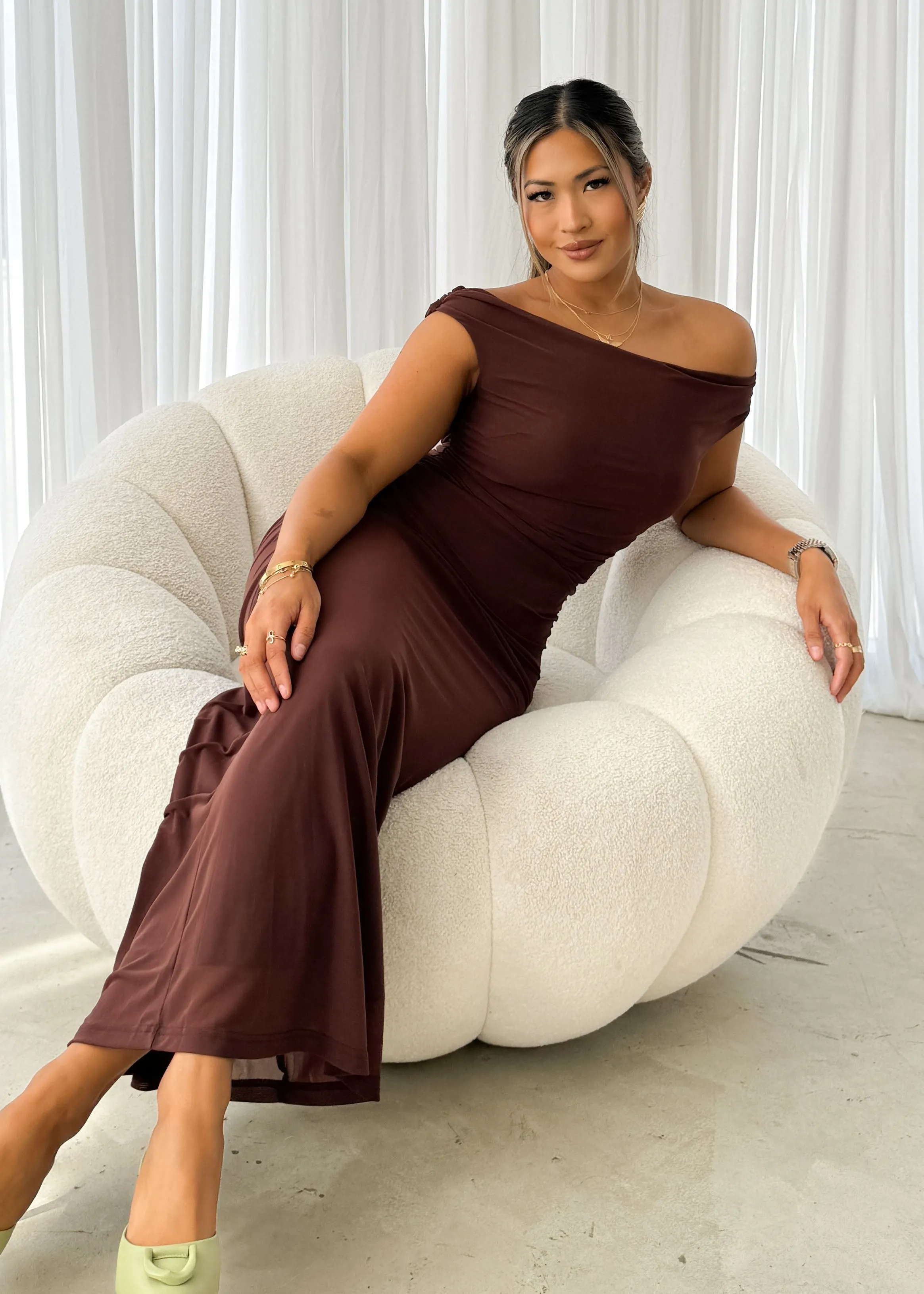 Meshka Mesh Maxi Dress - Chocolate