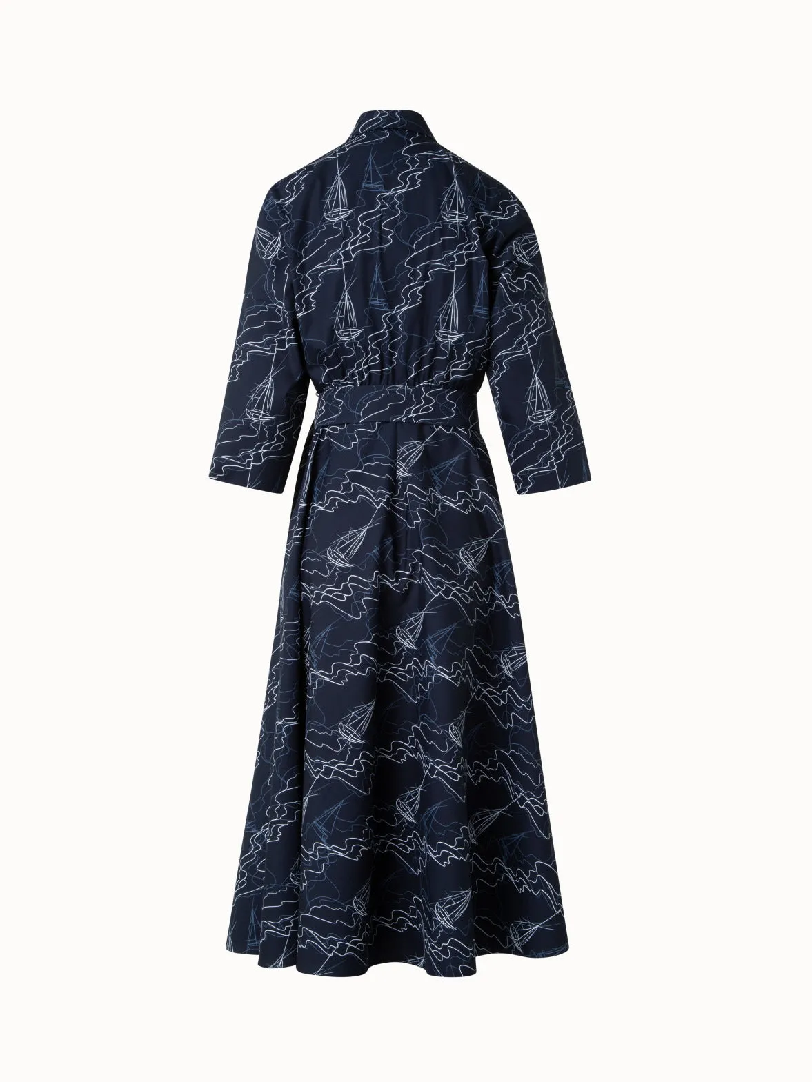 Midi Shirt Dress in Cotton with Sailboat Print
