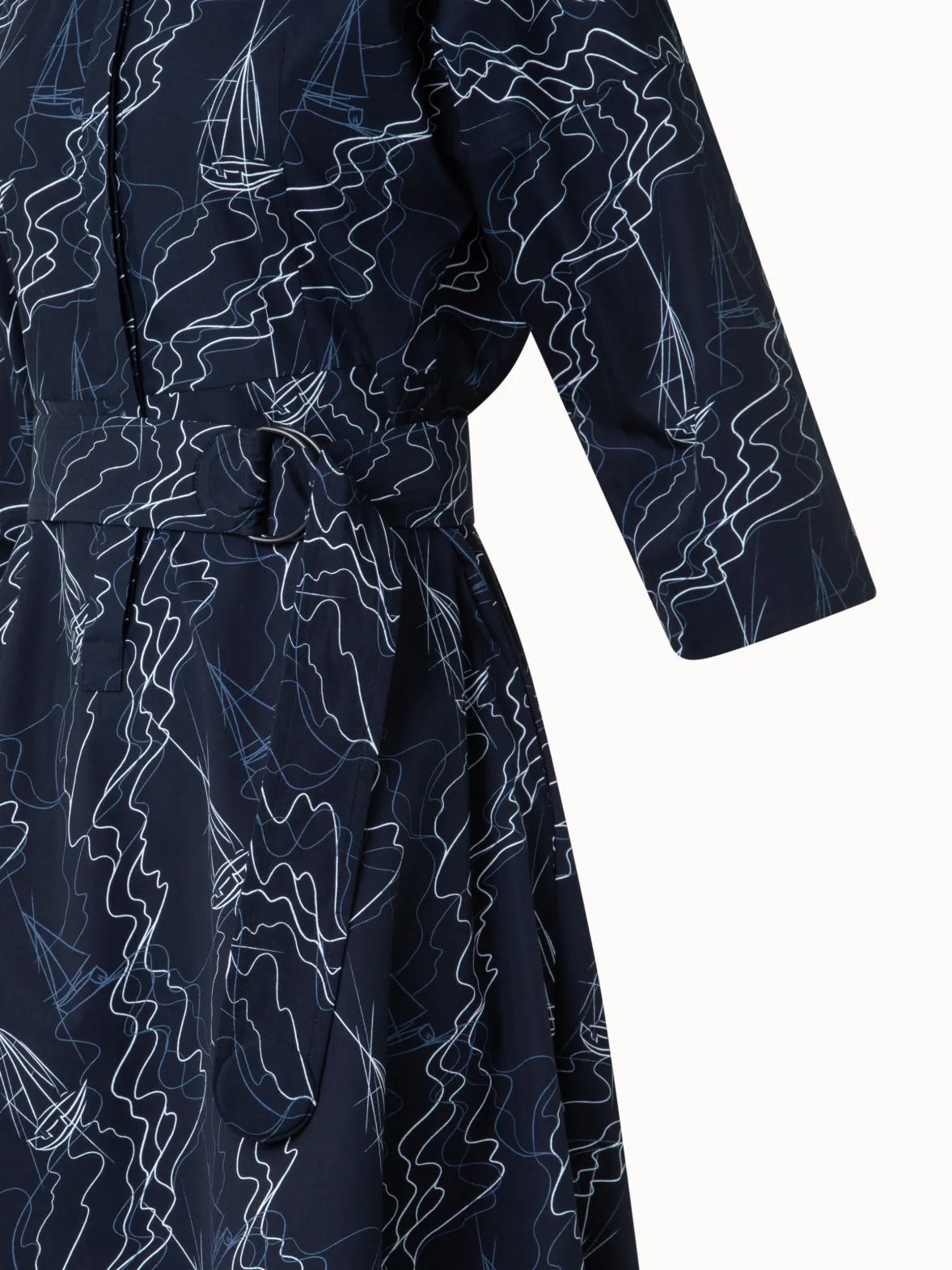 Midi Shirt Dress in Cotton with Sailboat Print