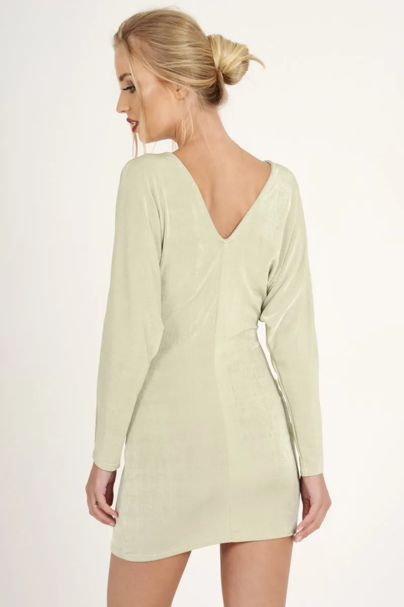 Mint Green Batwing Cold Shoulder Mini Dress - Sonia