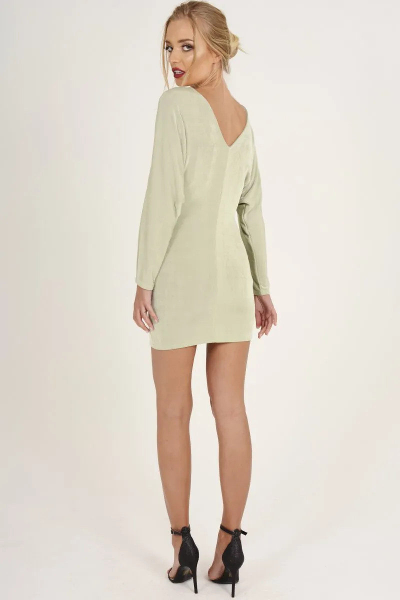 Mint Green Batwing Cold Shoulder Mini Dress - Sonia