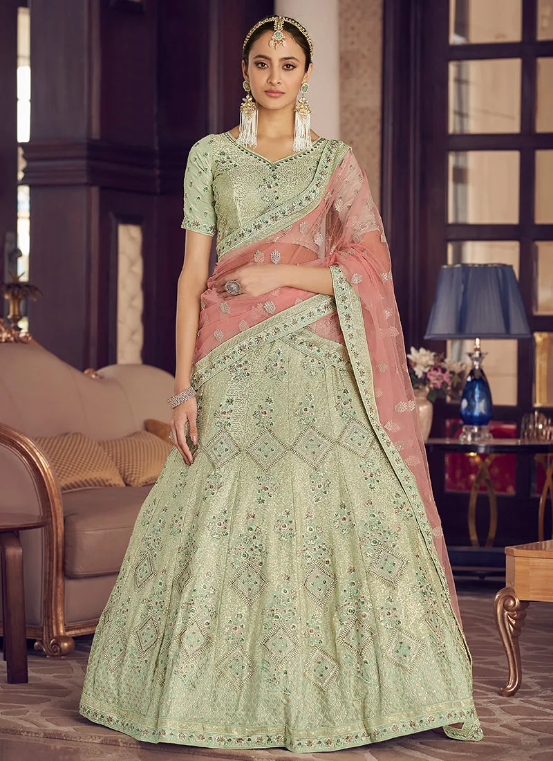 Mint Green Multi Embroidery Wedding Lehenga Choli