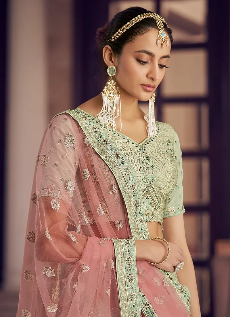 Mint Green Multi Embroidery Wedding Lehenga Choli