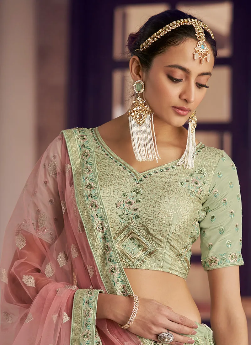 Mint Green Multi Embroidery Wedding Lehenga Choli