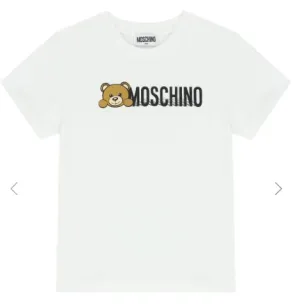 Moschino White Teddy Txt Logo Graphic Tee