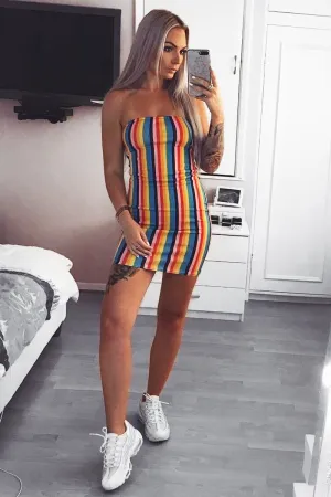 Multi Colour Bandeau Bodycon Mini Dress - Charlye